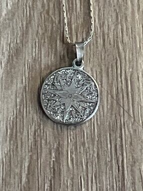 Alex And Ani Compass Star Round Pendant Necklace in Silver Healing Love